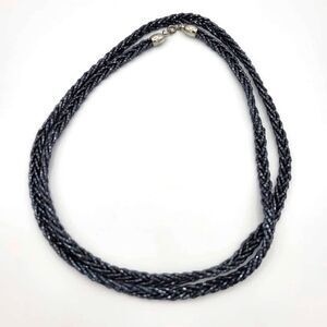 Vintage Crown Trifari Gunmetal Grey Glass Bugle Beaded Braided Rope 36" Necklace
